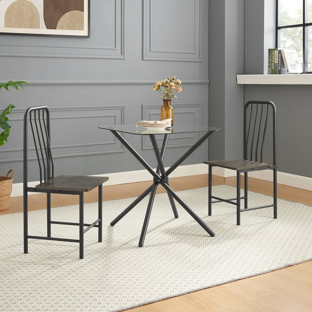 JRHRXXY 3-Piece Modern Tempered Glass Dining Table Set,with 2 Chairs ...