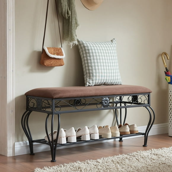 JRHRXXY Multipurpose Upholstered Shoe Rack Bench,End of Bed Bench,for Entryway,Bedroom,Metal Frame