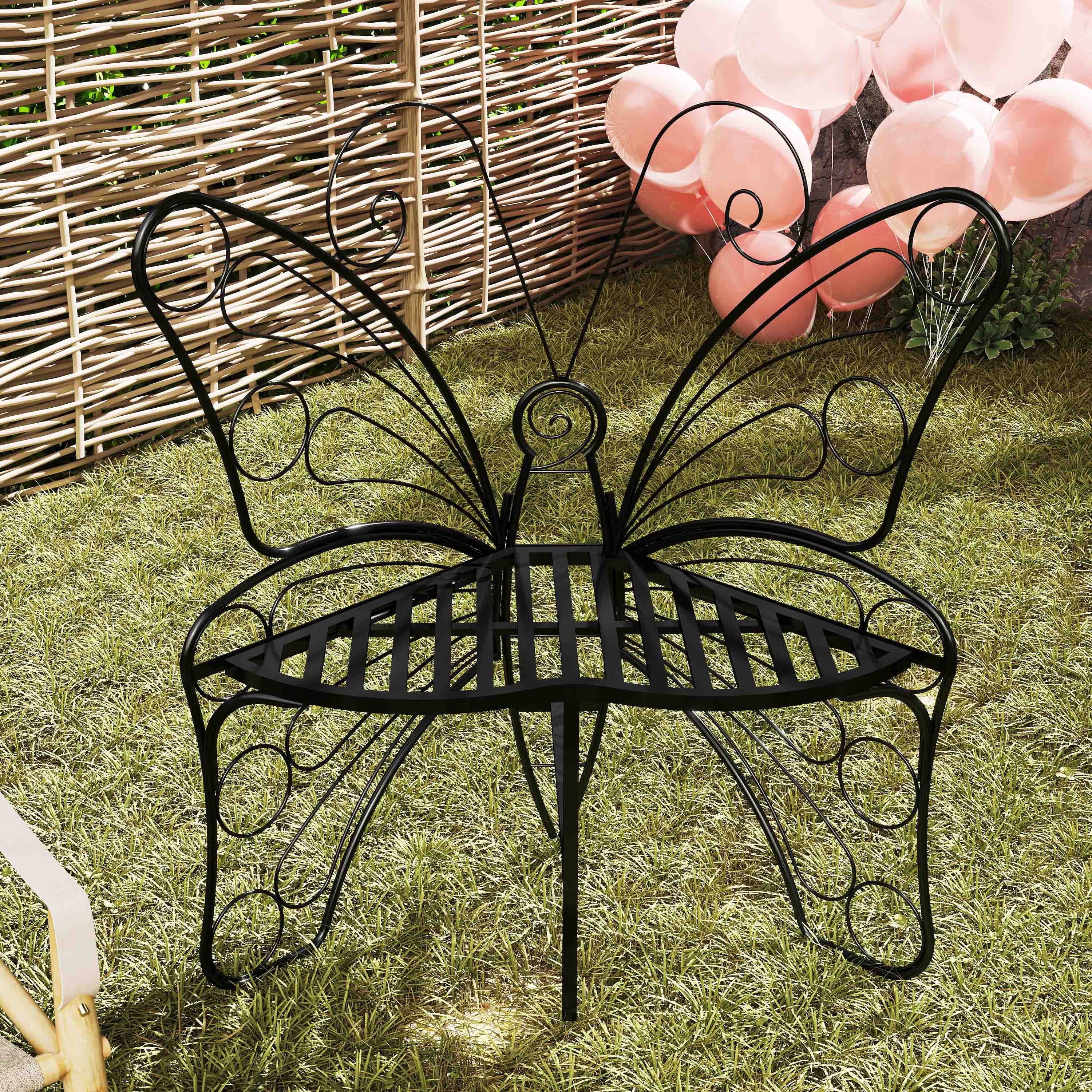 JRHRXXY Outdoor Garden Butterfly Bench,Patio Garden Chair for Yard,Park,Lawn,Black Metal Frame