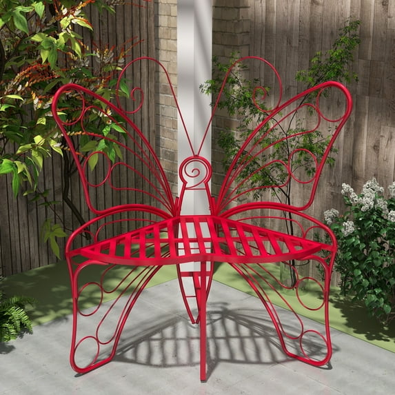 JRHRXXY Outdoor Garden Butterfly Bench,Patio Garden Chair for Yard,Park,Lawn,Red Metal Frame