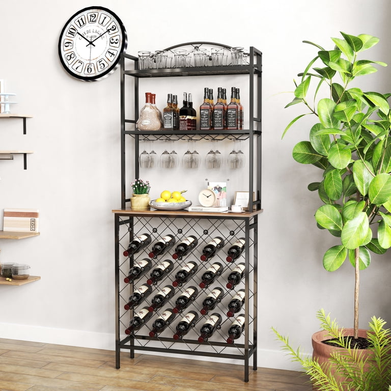 JRHRXXY Tall Wine Rack with Wine Glass Holder,Storage Shelves,Stackable Bakers Rack,for Dining Room