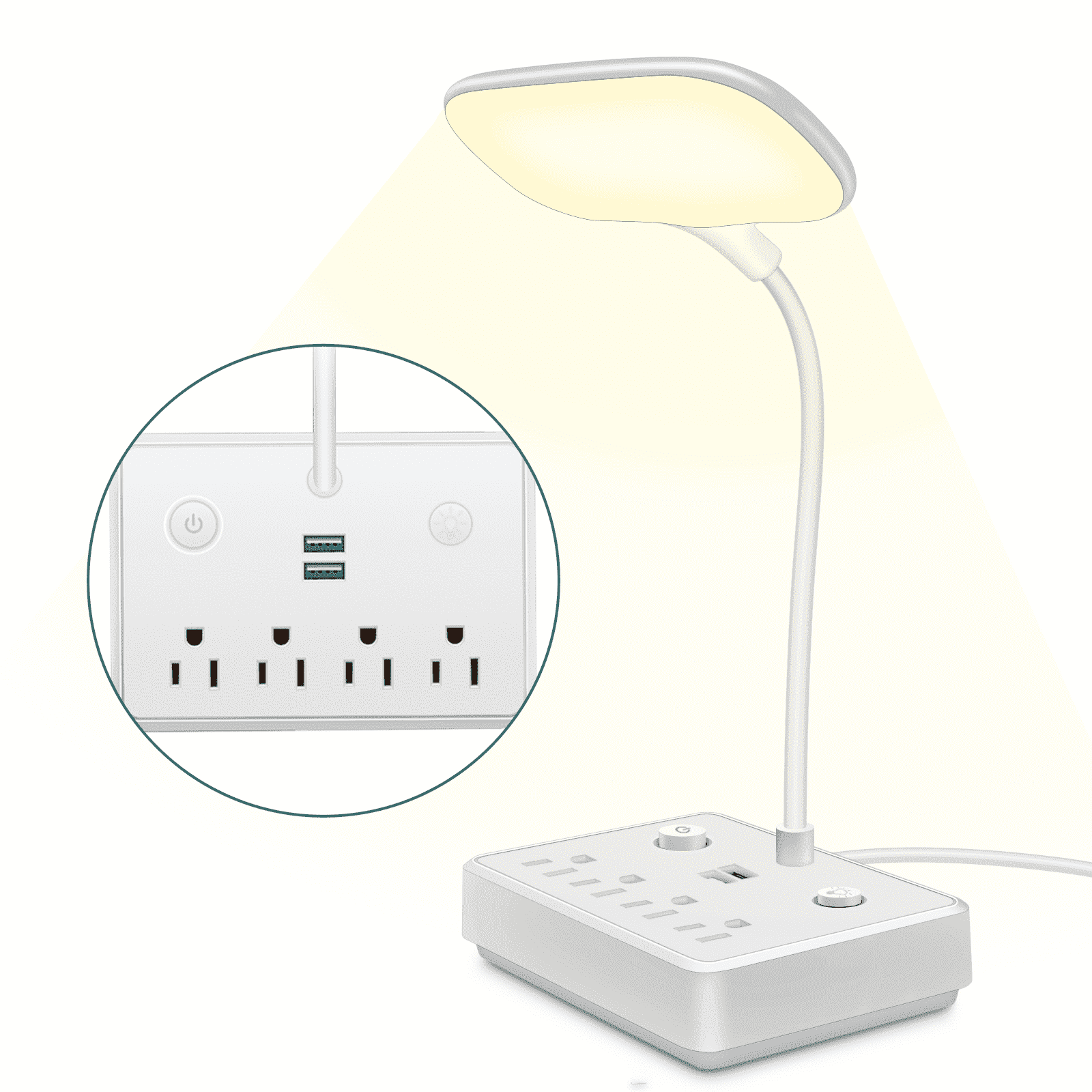 BOHASHIN LED Desk Lamp with 2 USB Charging Port and 4 AC Outlets, 2 Color Temperatures and 4ft Extension Cord for reading, Working, Studying