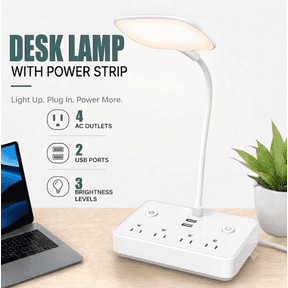 BOHASHIN LED Desk Lamp with 2 USB Charging Ports and 4 AC Outlets, 2 Color Temperatures and 4ft Extension Cord for reading, Working, Studying