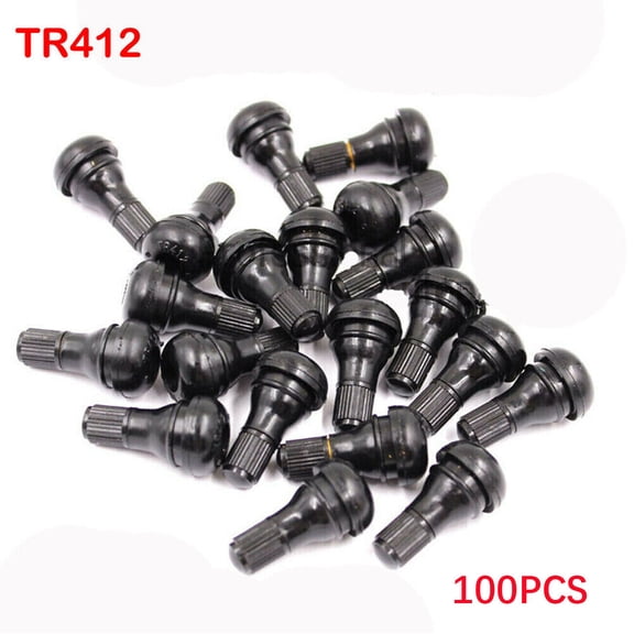 JRL 100pcs TR412 Tire Rubber Valve Stem For ATV Lawn Mower Garden Tractor Short Stem Max. psi 65 Rim Hole Dia. Inch 0.453