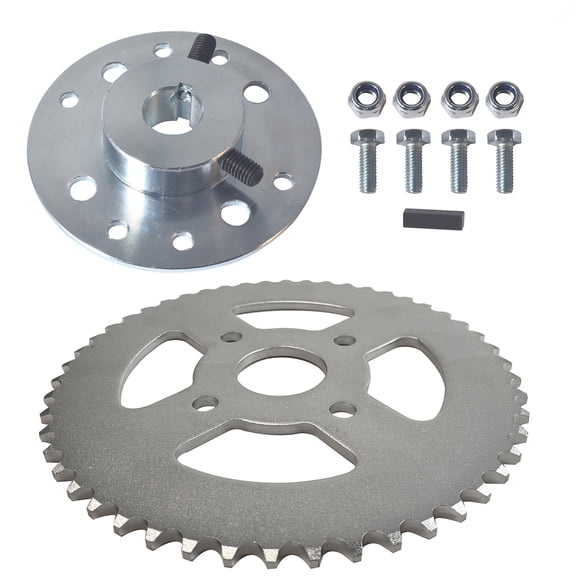 JRL Steel Go Kart Sprocket Hub for 3/4" Bore & 3/16" Keyway Hardware Kit with 420 Chain 50T Rear Drive Sprocket 4 Hole for Go Cart Mini Bike Silver Parts
