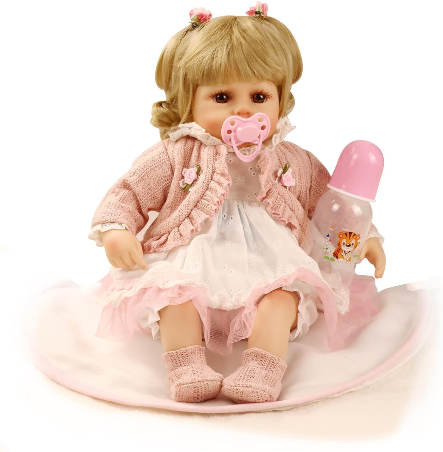 JRLCGYP 16" Realistic Reborn Baby Dolls Girl, Lifelike Newborn Silicone Vinyl Toddler with Soft Body, Looks Real Gift Set for Children Age 3+