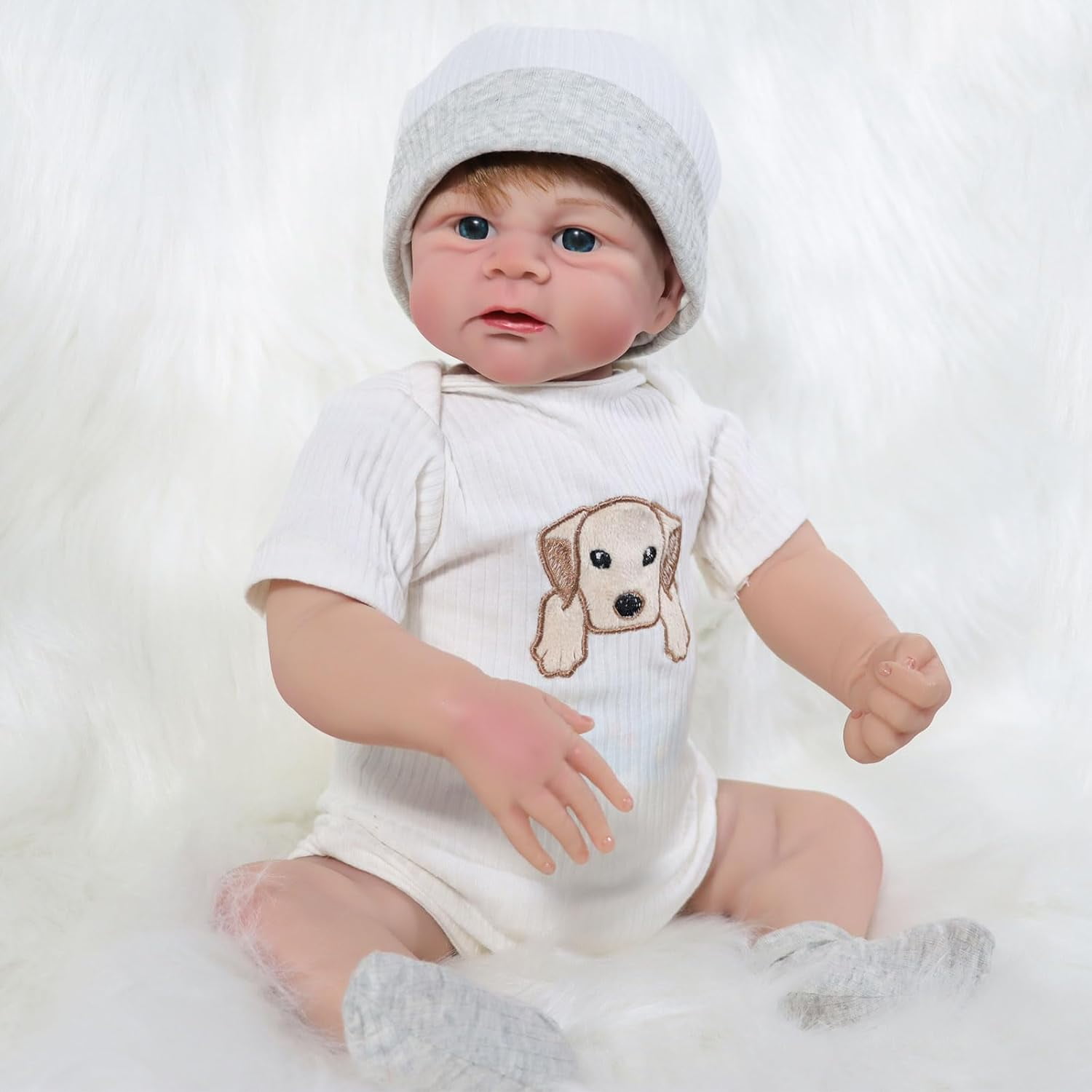 JRLCGYP 18 inch Realistic Reborn Baby Dolls Boy, Hand-Painted Open Eyes Soft Vinyl Newborn Girl Doll, Real Life Doll Toy Gift Set for Kids Age 3+