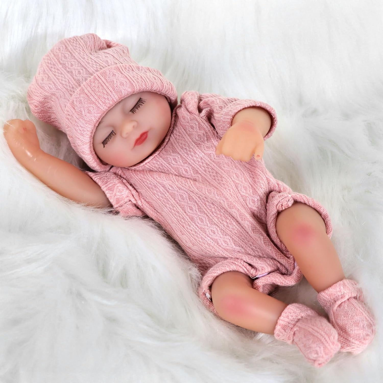 JRLCGYP Realistic Reborn Baby Doll Girl, 10-Inch Lifelike Newborn Baby Doll with Soft Vinyl Full Body and Pink Outfit, Gift for Kids Ages 3+