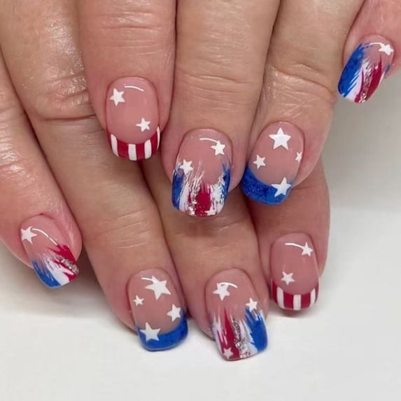 JROCHE 1Set Press on Nail Independence Day Artificial Glues on Nail Square False Nail