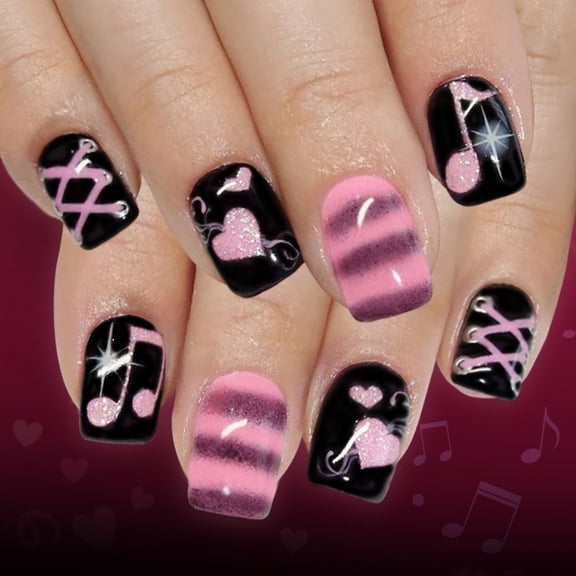 JROCHE 24 Pieces Valentines Day Press on Nail Musical Heart Design Faux Nail Long Use for Parties Weddings