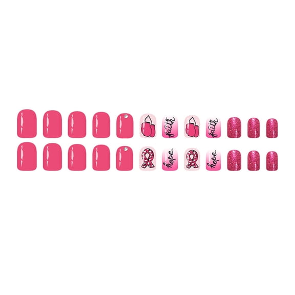 JROCHE 24Pieces Press On Nail with Metallic Glitters Finish Rose Ribbon Design Quick Wear Solution for Busy Lifestyle