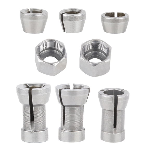 JROCHE 8pcs Trim Router Collet Set 3 Sizes Carbon Steel Chuck Adapter for Carving Machines