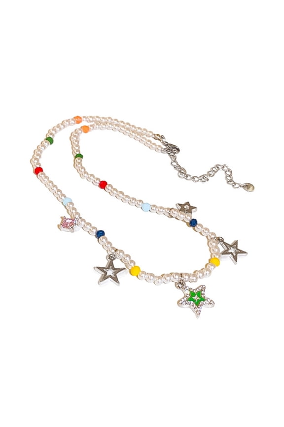 JROCHE Fashion Collar Necklace Star Pendant Necklace Punk Imitation Pearl Y2K Choker Chain Statement Jewelry Clavicle Chain