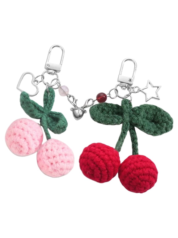 JROCHE Fashionable Hand Crocheted Cherry Themed Key Fob With Secure Magnetic Snap