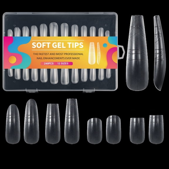 JROCHE Long Clear Nail Tips Coffin 240pcs 12 Sizes Nail Extension Tips for Manicures