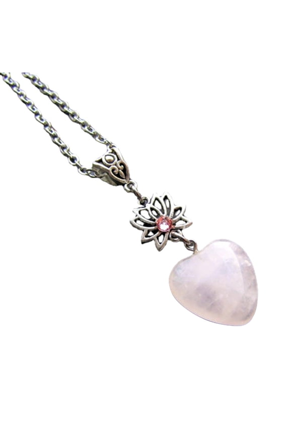 JROCHE Lotus Flower Pendant Necklace Quartz Love Heart Necklace Clavicle Chain Women