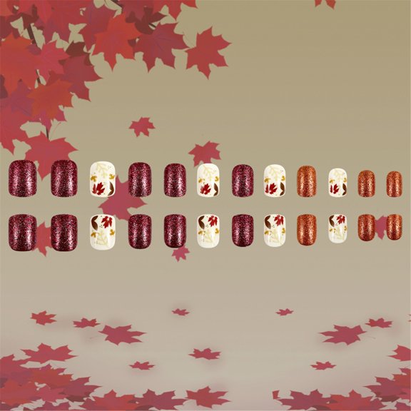 JROCHE Maple Leaf Themed Press On Nail Thanksgiving False Nail Manicure Nail Art