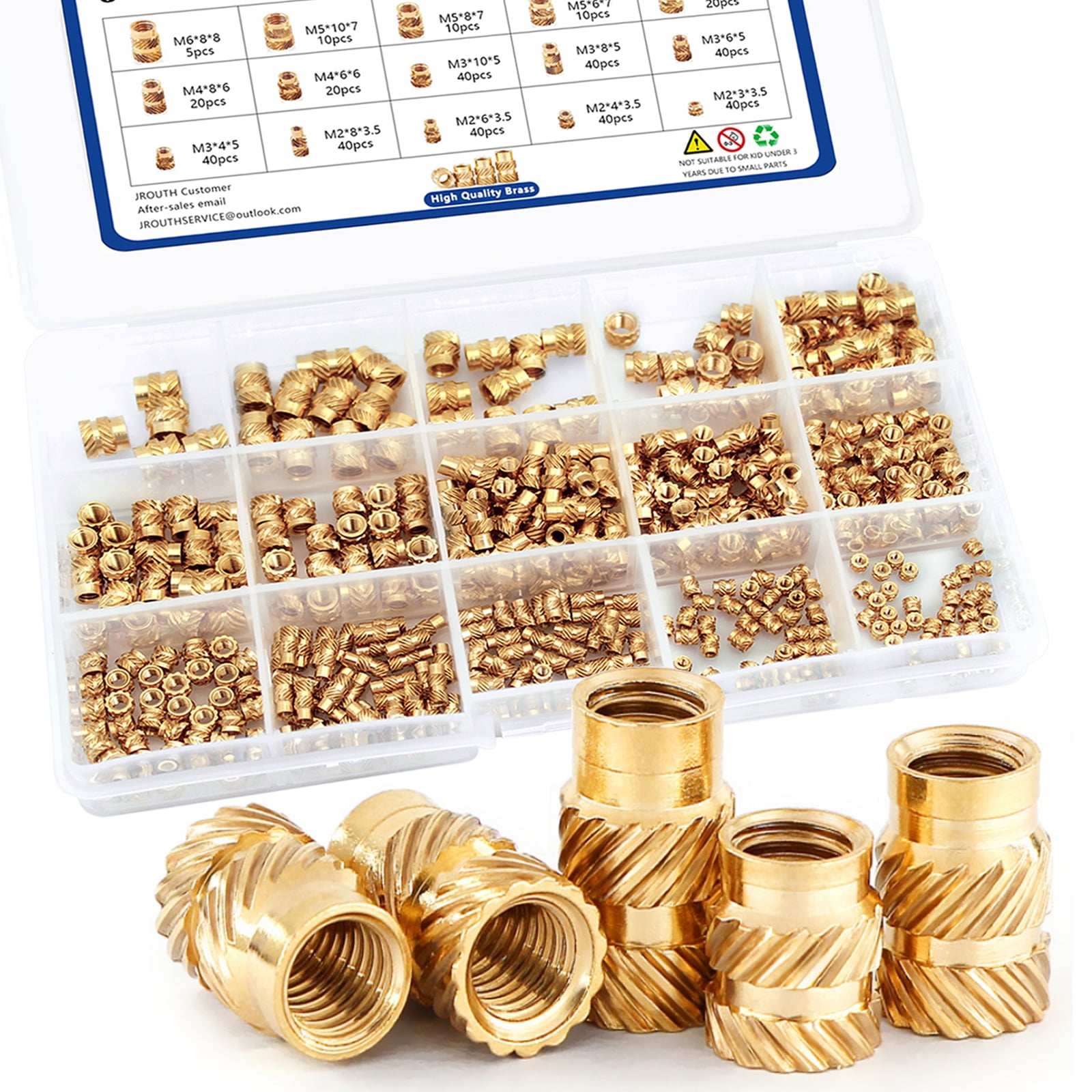 JROUTH 415Pcs M2 M3 M4 M5 M6 Threaded Inserts for Plastic Heat Set Insert Brass Insert Assortment Kit for 3D Printing Injection Molding Press Thread Nuts