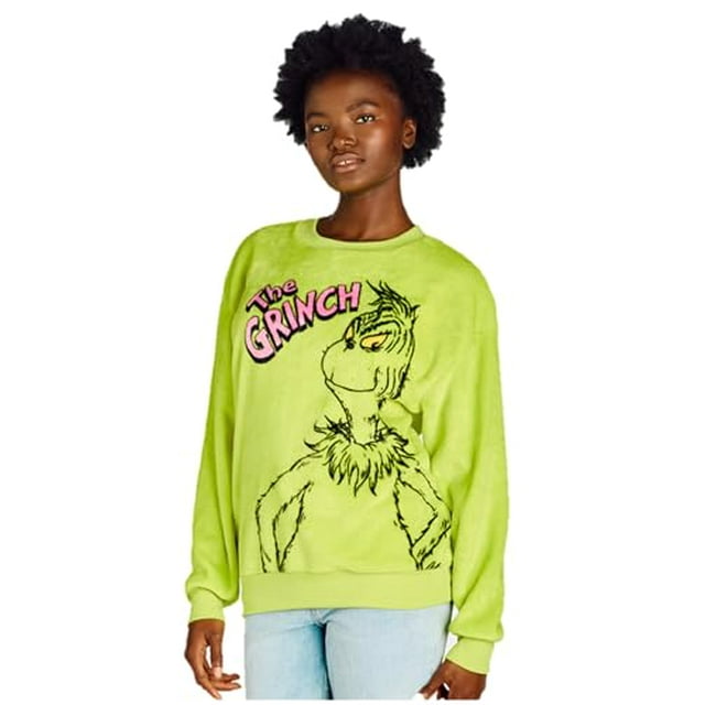 Dr. Seuss Women’s The Grinch Plush Graphic Sweatshirt, Sizes XXS-XXL