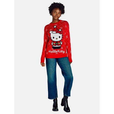 Hello Kitty Women’s Christmas Sweater with Long Sleeves, Midweight, Sizes XXS-XXL