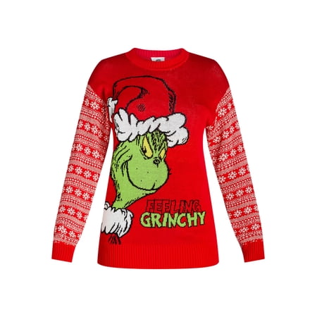 Dr. Seuss Women’s Grinch Pullover Sweater, Midweight, Sizes XXS-XXL