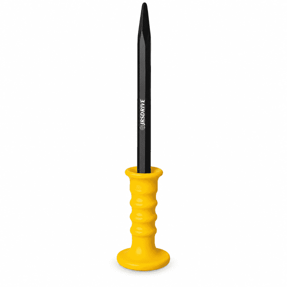 JRSDRIVE 12-Inch Heavy Duty Pointed Tip Chisel with Hand Protection, Pointed Head, Demolishing/Masonry/Carving/Concrete Breaker Chisels with Bi-Material Hand Guard E-2065