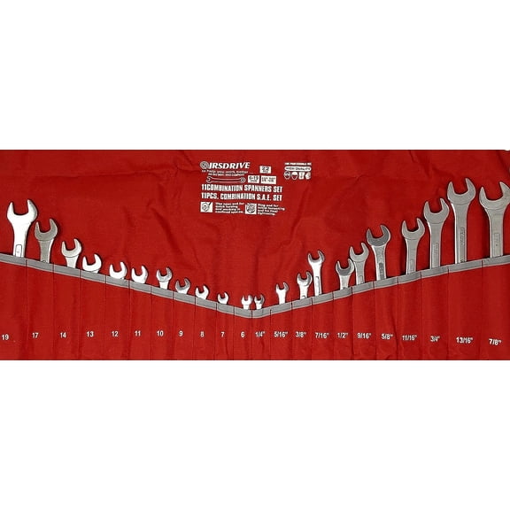 JRSDRIVE 22-Piece Raised Panel Combination Wrench Set, SAE and Matric