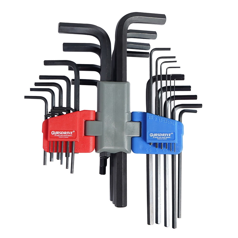 JRSDRIVE 30pcs Long Ball Point Hex Key Wrench Set L-Shape Hexagon SAE Wrenches Chrome Vanadium Steel Repairing Tool for Home Repair, Black E-2408