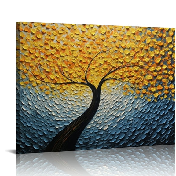 JRXY -100% Hand-Painted Contemporary Art Oil Painting On Canvas Texture Palette Knife Tree Paintings Home Interior Decor Abstract Art 3D Golden Flowers Paintings Large Canvas 20x16in