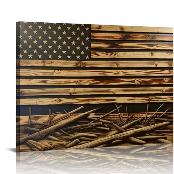 JRXY 1776 Handmade American Wooden Flag Natural Finish Indoor And Outdoor Use Patriotic Wall Art Made In The USA 20x16in
