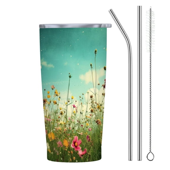 JRXY 20oz Car Straw Cup (with Straw) 60s 70s Hippie Flowers 20oz