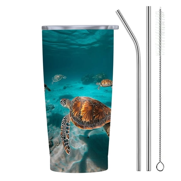 JRXY 20oz Car Straw Cup (with Straw) Cute Turtle Smiling Under The Sea 20oz