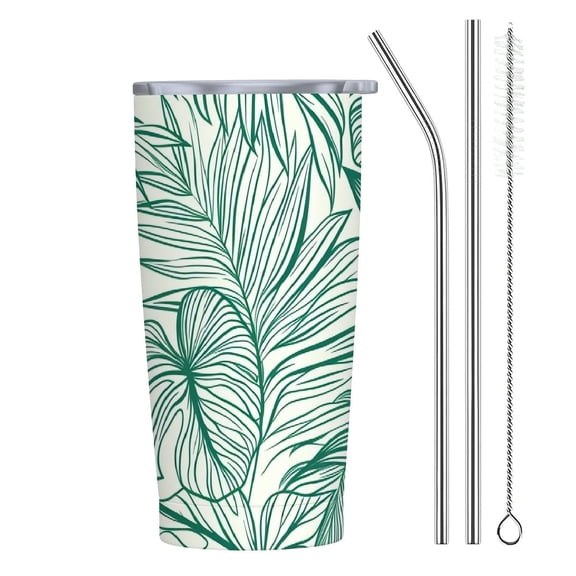 JRXY 20oz Car Straw Cup (with Straw) Palm Leaves with Lush Branches and Leaves, Tropical Jungle Palm Leaves with Charming Colors 20oz