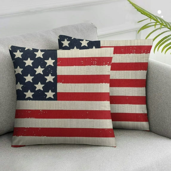 JRXY 2pcs Patriotic American Flag Red White Blue Throw Pillow Covers White