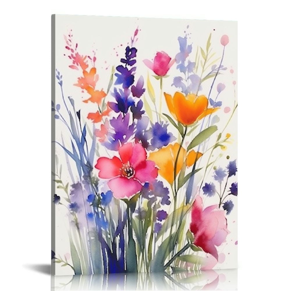 Colorful Wildflower Watercolor Canvas Wall Art Set