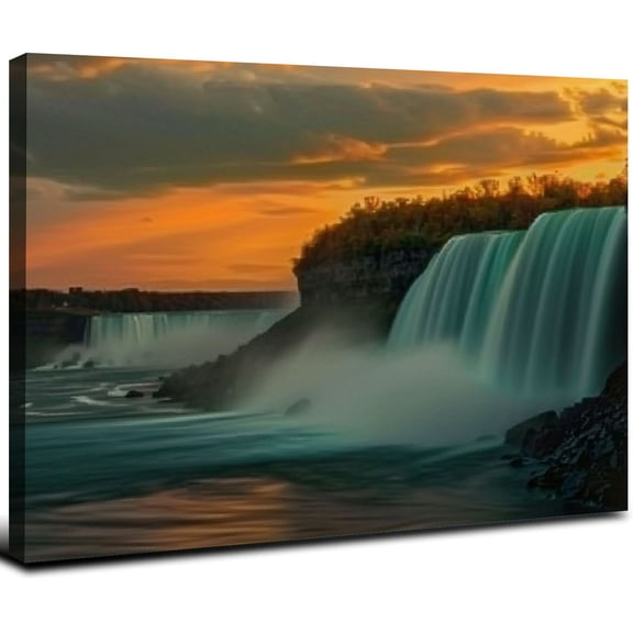 JRXY 3 Pieces Niagara Falls Nature Landscape Canvas Wall Art, Dusk Sunset Nature Landscape HD Canvas Panoramic Artwork Home Office Wall Decorations  Each Panel 16x12inch
