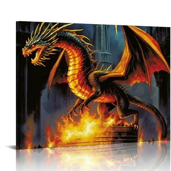 JRXY 3D Home Wall Art Decor Lenticular Pictures, Dragon Collection Holographic Flipping Images, Animal Poster Painting, Without Frame, Dragon 20x16in