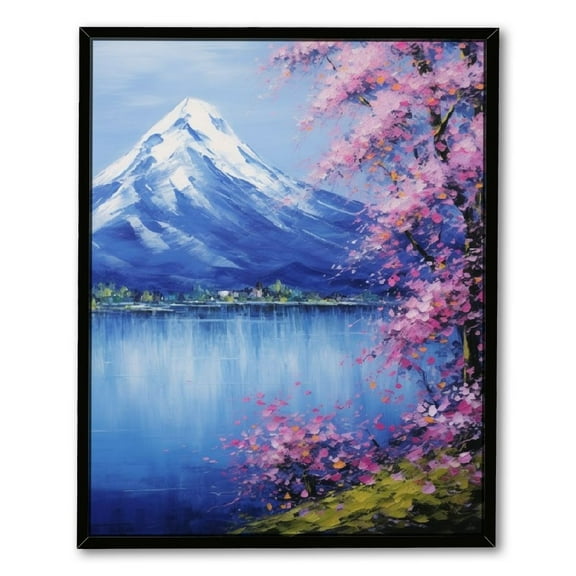 JRXY 3D Print simulation texture on canvas painting Wall Art Mountain Fuji Sakura Blossom Night Sea Blue Front Load Frame Extra UNIQUE INNOVATION Patent pending 16x20in