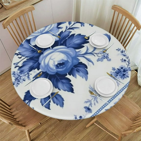 JRXY 3Pcs Blue White Floral Tablecloth Party Supplies Blue and White Flower Vintage Disposable Table Cover For Floral Theme Bridal Baby Shower Wedding Birthday Spring Tea Party Decorations White