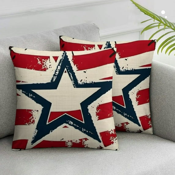 JRXY 4th of July Decorations Pillow Covers America Flag Stars and Stripes God Bless America Throw Pillow Covers Patriotic Pillows Memorial Day Decor Cushion Case,Set of 2 White