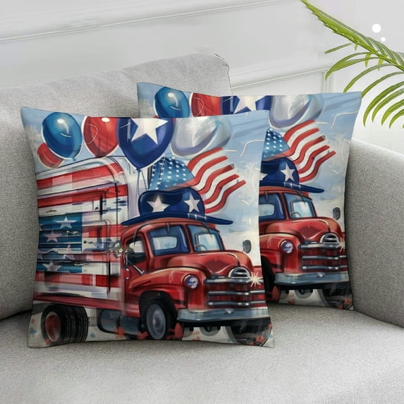 JRXY 4th of July Pillow Covers Independence Throw Pillow Covers Memorial Day America Patriotic Stripes Stars Trucks Pillow Cases Decorations for Holiday Home Sofa Couch,Set of 2 White