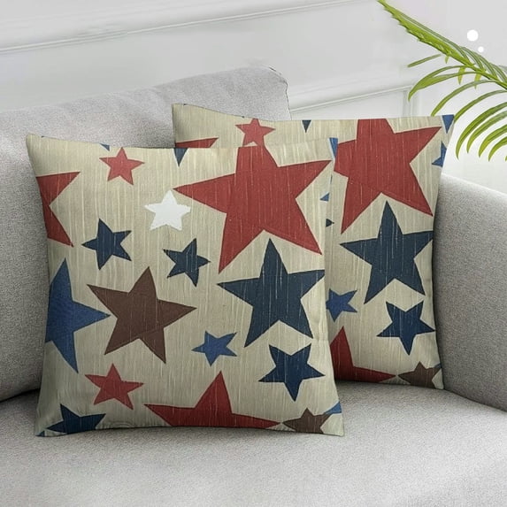 JRXY 4th of July Throw Pillow Cover,Blue Red White Stars Patriotic Decorative Outdoor Cushion Cover Independence Memorial Day Pillow Cases Farmhouse for Sofa Couch Bed,Set of 2 White