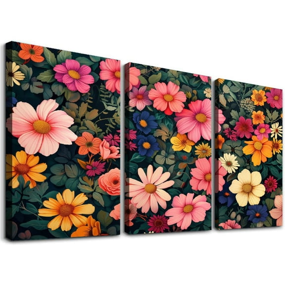 JRXY 60s 70s Hippie Flowers Print On Canvas Art Wall Decor Painting 12x16in x3 12x16x3pcs