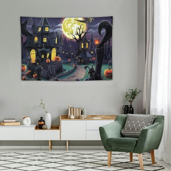 JRXY 7x5ft Halloween Nightmare Themed Party Photography Backdrop Pumpkin Moon Town Background Birthday Baby Shower Christmas Decor 60x40in