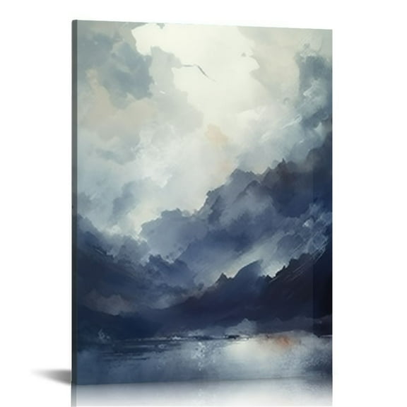 JRXY Abstract Canvas Wall Art for Living Room Modern Navy Blue Abstract Mountains Print Poster Picture Artworks for Bedroom Bathroom Kitchen Wall Decor Ready to Hang 12x16 in