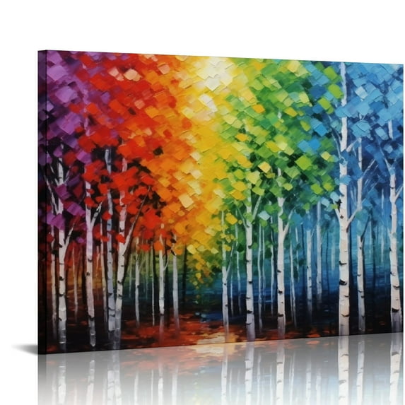 JRXY Abstract Colorful Tree of Life Painting Canvas Wall Art Big Tree Branches Picture Poster Prints for Living Room Home Decor Wrapped Ready to Hang 20x16in