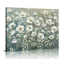 JRXY Abstract Flower Canvas Wall Art: Bedroom White Floral Picture Living Room Large Painted Textured Painting Decor with Gold Foil Farmhouse Vintage Botanical Nature Print Modern Wildflower 20x16in