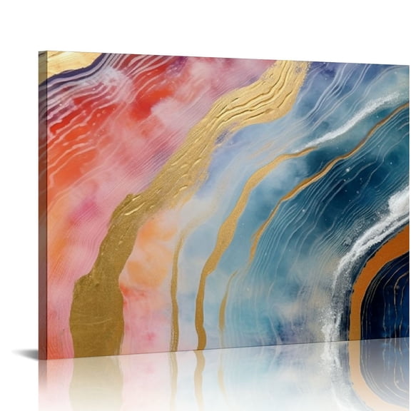 JRXY Abstract Framed Wall Art Canvas Prints '' Crystals Home Décor, Blue, Gold 16x12in