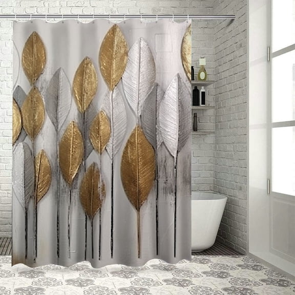 JRXY Abstract Leaf Shower Curtain, Multiple Sizes White