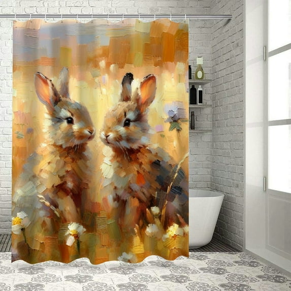 JRXY Abstract Rabbit Animal Spring Painting, Cute Bunny Shower Curtain Multiple Sizes White